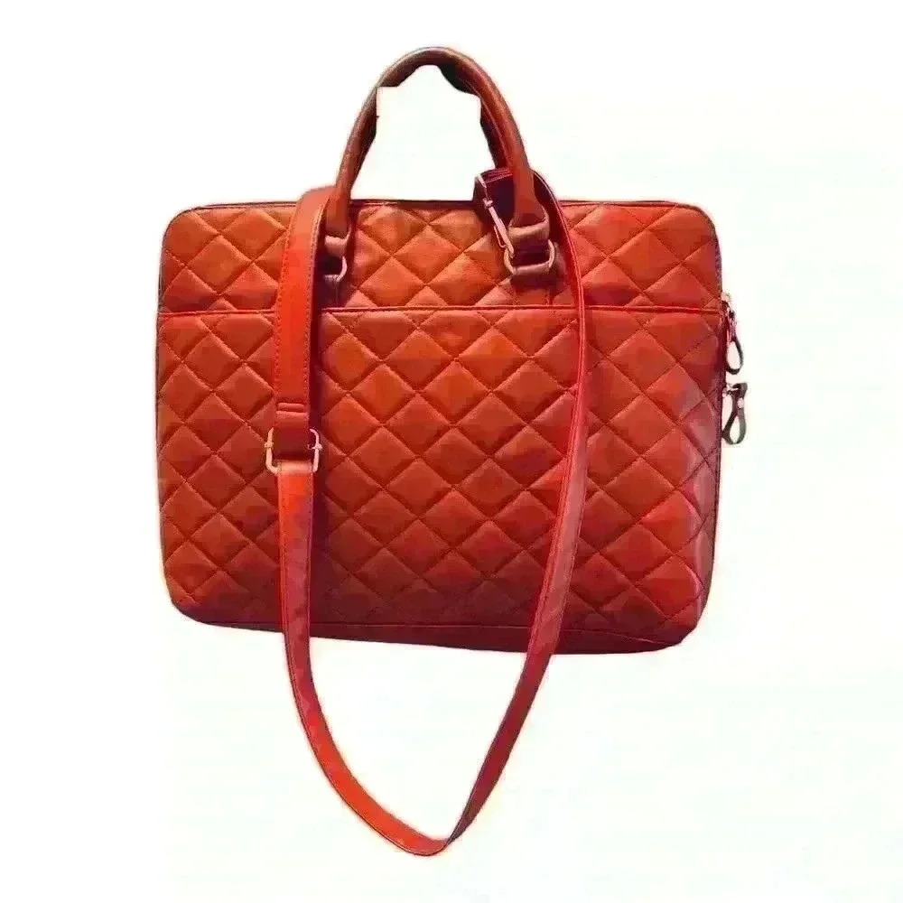 Bueno Quilted Red Faux Leather Laptop Bag Unisex Medium Workwear